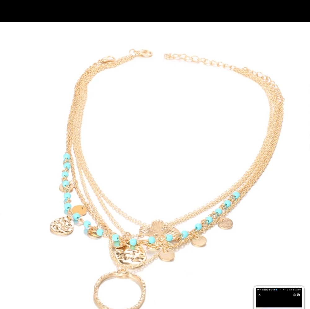 Gold tone turquoise layered necklace - Picture 2 of 4